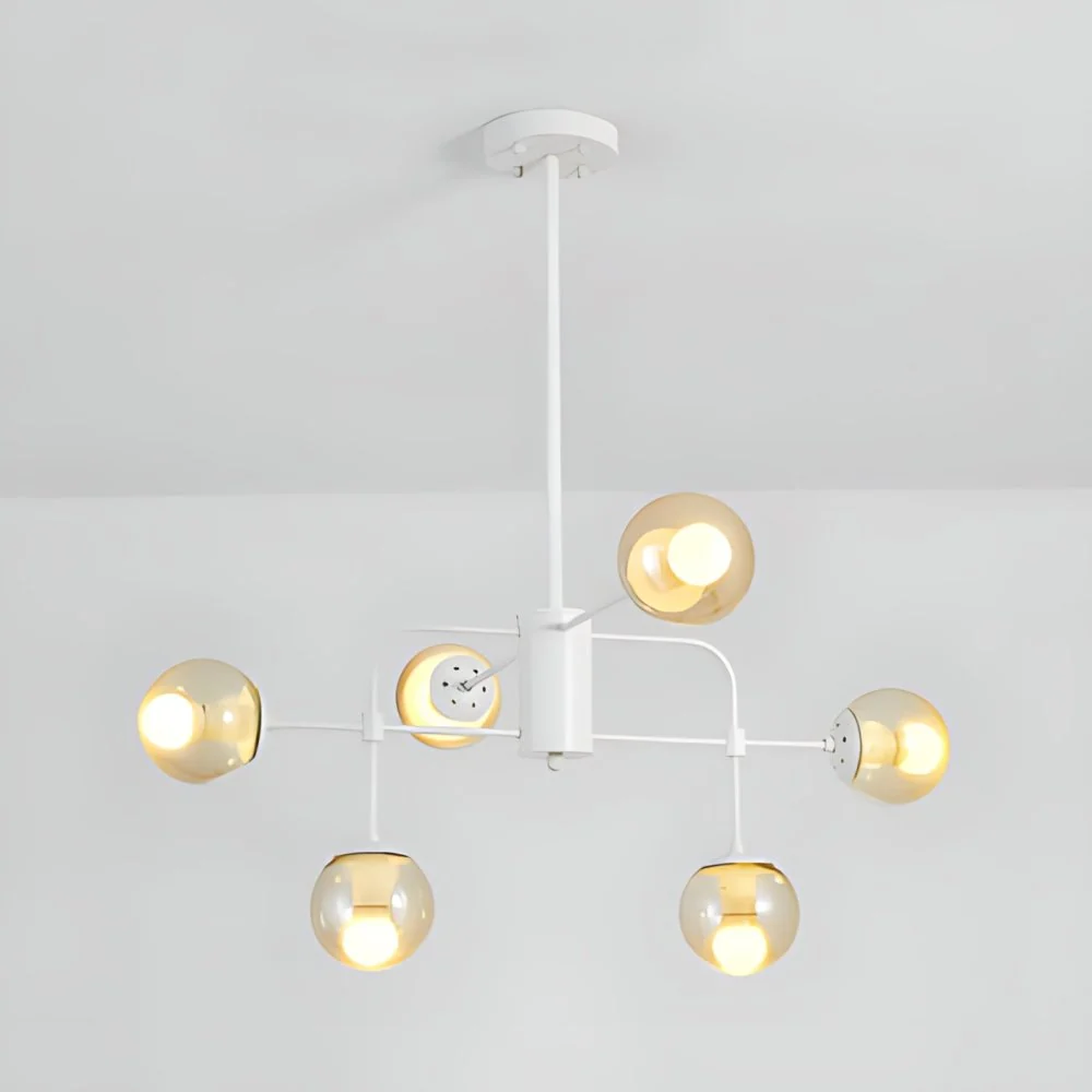 Zeitgenössische Orb Shade Hängelampe mit Glasschirm, 6 Lichter, Schwarz/Weiß-Finish, Kronleuchterbeleuchtung Clearhalo