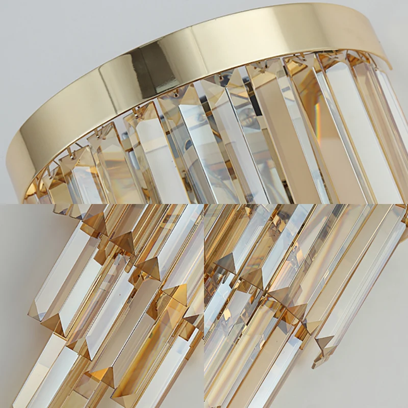 Zeitgenössische spiralförmige Wandleuchte aus Metall mit 2 Lichtern und facettiertem Kristall Klar/Bernstein für das Wohnz...