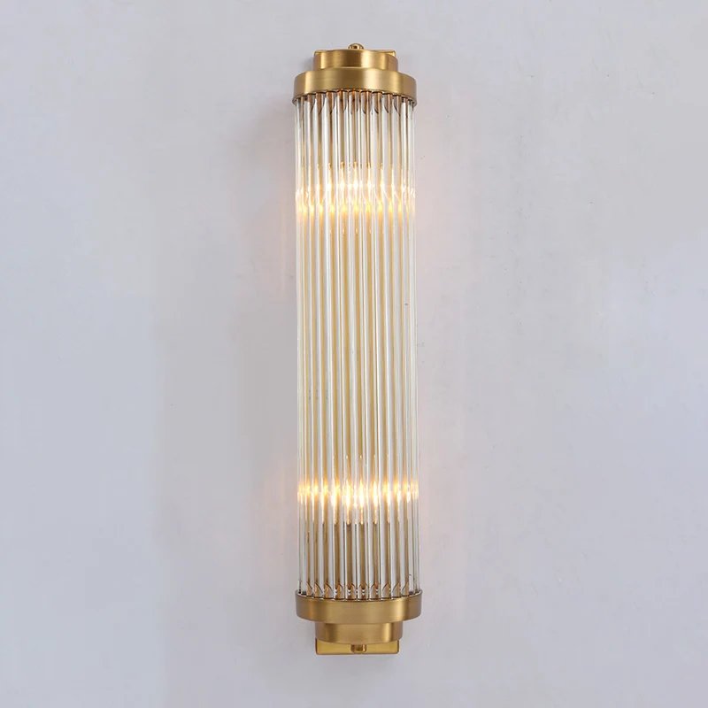 Zeitgenössische Säulen-Wandleuchte aus Kristall, 2 Köpfe, Wandleuchte für Wohnzimmer Gold Clearhalo