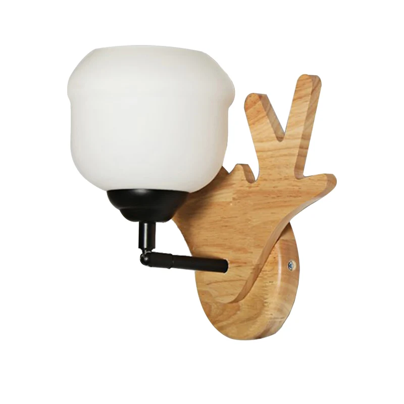 Zeitgenössische Wandleuchte Knospenform mit Hirschkopf, 1 helle Wandleuchte aus Holz Beige für Schlafzimmer Clearhalo