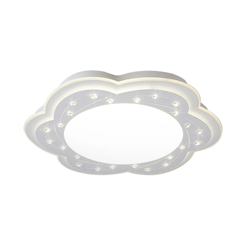 Zeitgenössische weiße LED-Deckenleuchte Blossom Acryl-Deckenleuchte mit Kristallperle für den Flur Clearhalo