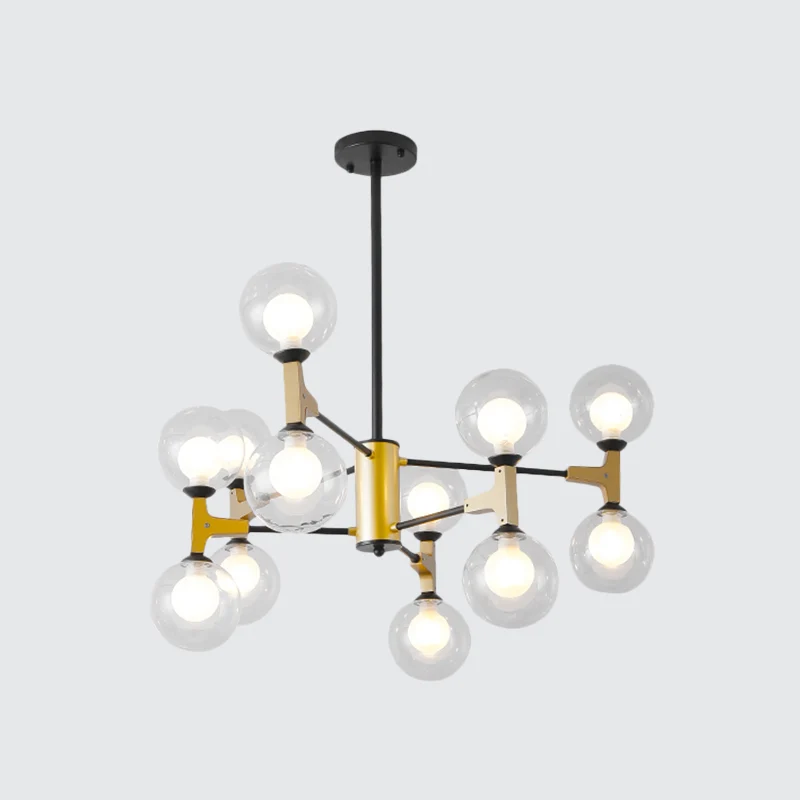 Zeitgenössischer Modo G9-Hängelicht-Kronleuchter aus Metall mit 12 Lichtern Gold für Hotels Clearhalo