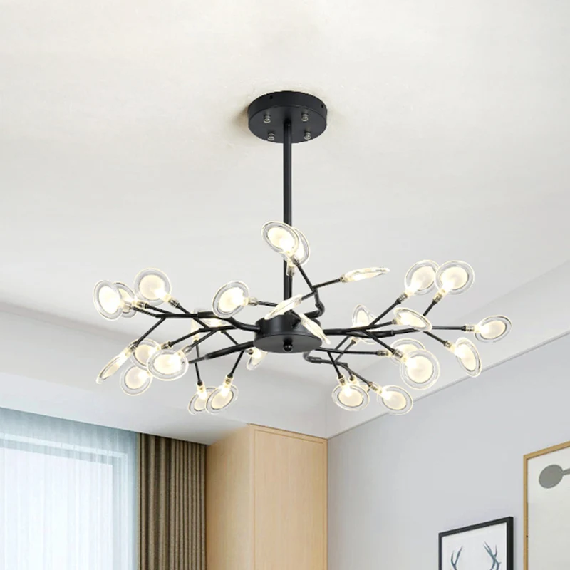 Zeitgenössischer, verzweigter Design-Kronleuchter, metallische Mehrlicht-Hängelampe Schwarz Clearhalo