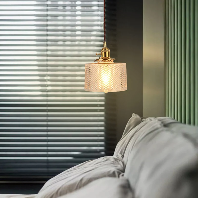Zylinder-Pendelleuchte, industrielle Pendelleuchten aus geriffeltem Glas für Bar Clearhalo