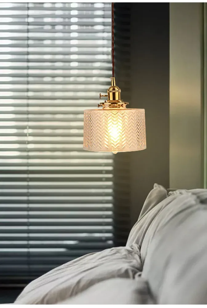 Zylinder-Pendelleuchte, industrielle Pendelleuchten aus geriffeltem Glas für Bar Clearhalo