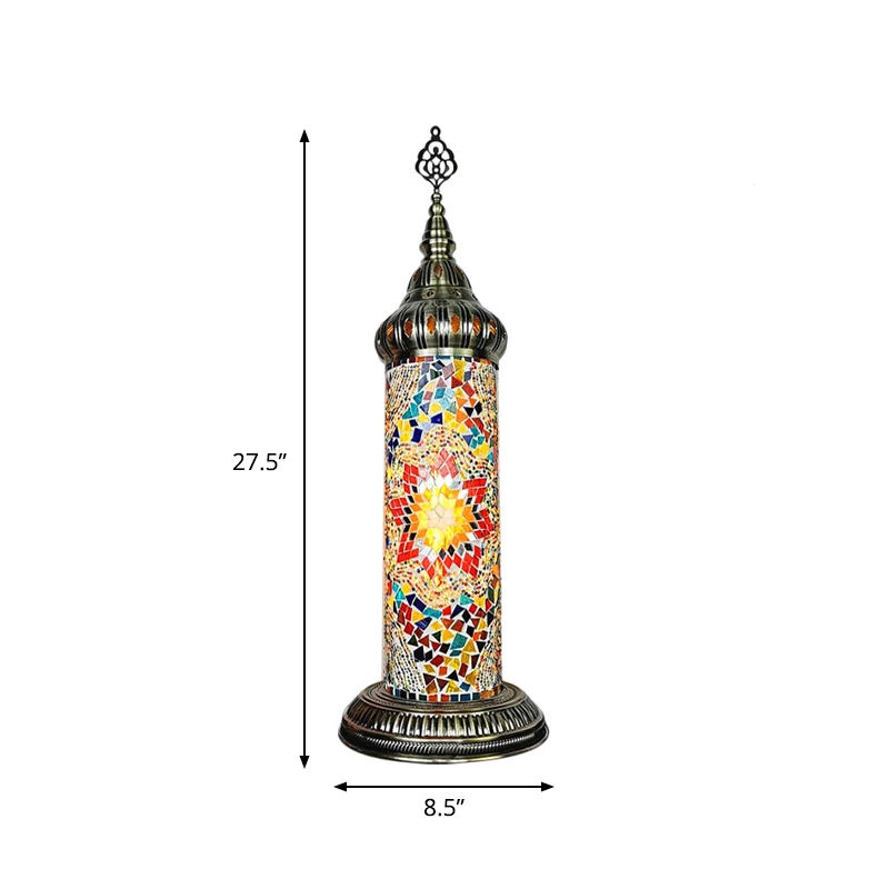 Zylinder-Schlafzimmer-Tischlampe, traditionelles Buntglas-LED-Nachtlicht Gelb/Blau/Grün Clearhalo