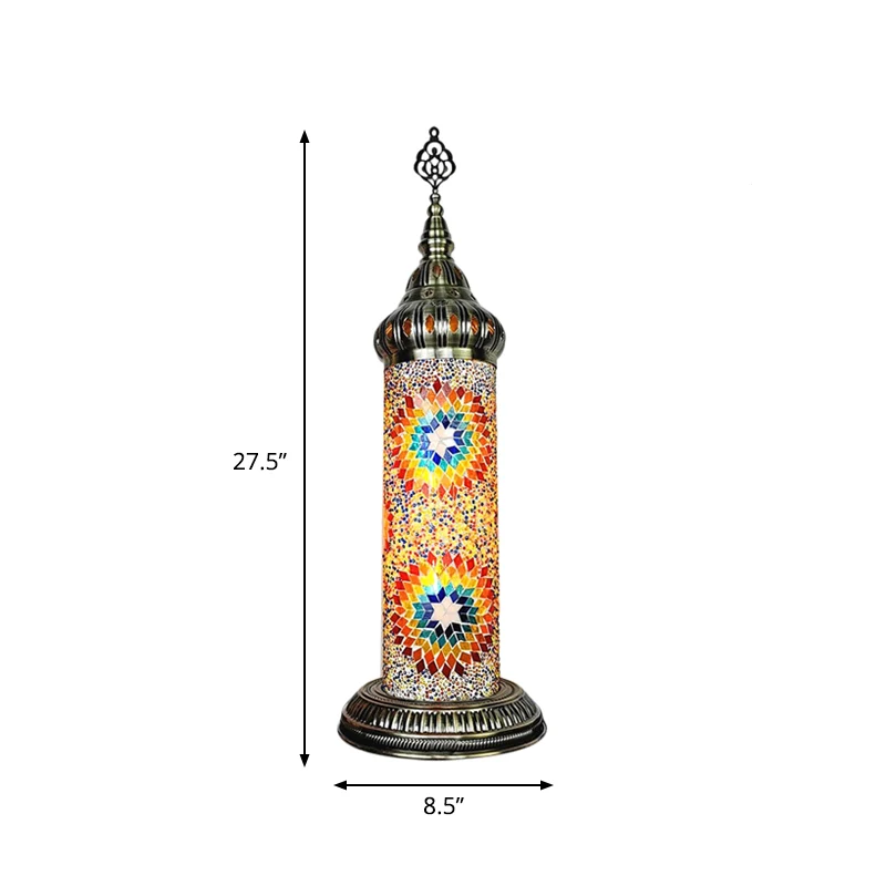 Zylinder-Schlafzimmer-Tischlampe, traditionelles Buntglas-LED-Nachtlicht Gelb/Blau/Grün Clearhalo