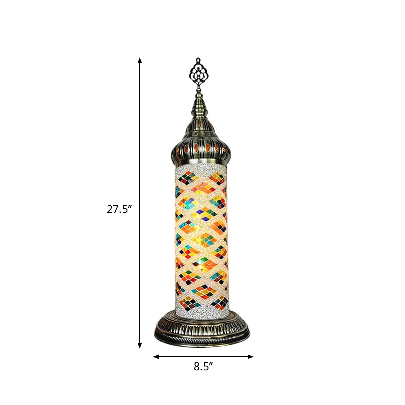 Zylinder-Schlafzimmer-Tischlampe, traditionelles Buntglas-LED-Nachtlicht Gelb/Blau/Grün Clearhalo
