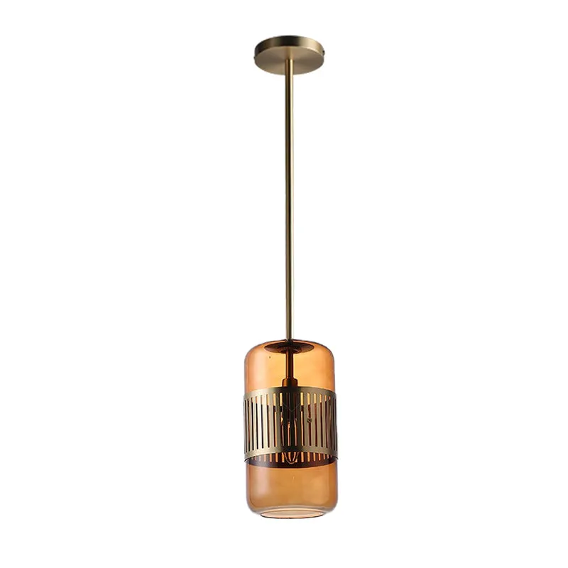 Zylindrische Kücheninsel-Hängelampe, bernsteinfarbenes/grünes Glas, 1 Kopf, minimalistische Deckenleuchte Clearhalo