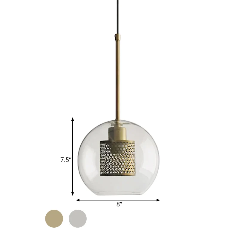 Zylindrische Schlafzimmer-Hängeleuchte im Kolonialstil aus Metallgeflecht, 1 Glühbirne, Bronze-/Silbergrauer Anhänger mit...