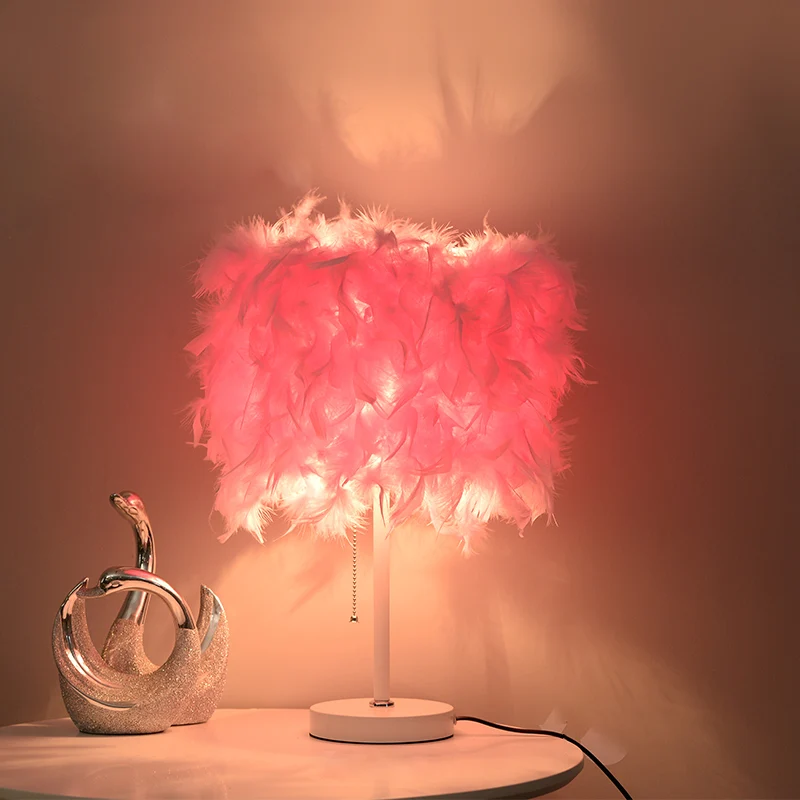 Zylindrische Tischlampe, weiß/rot/rosa, romantisch, modern, 1 Glühbirne, Federzugkette, Nachttischleuchte Clearhalo