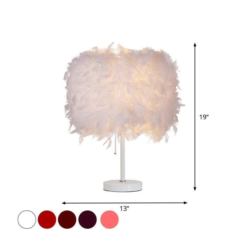 Zylindrische Tischlampe, weiß/rot/rosa, romantisch, modern, 1 Glühbirne, Federzugkette, Nachttischleuchte Clearhalo
