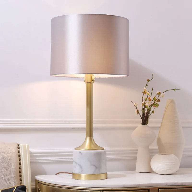 Zylindrische Tischleuchte aus Stoff, Minimalismus, 1 Glühbirne, graue Nachttischlampe für Wohnzimmer Clearhalo