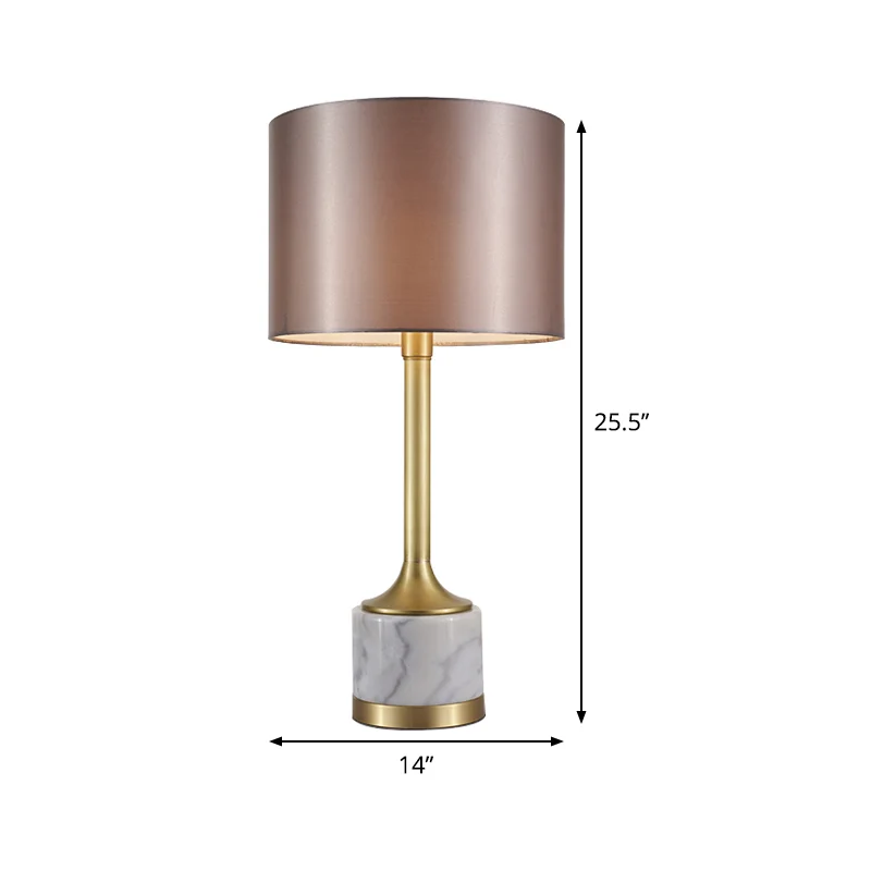 Zylindrische Tischleuchte aus Stoff, Minimalismus, 1 Glühbirne, graue Nachttischlampe für Wohnzimmer Clearhalo