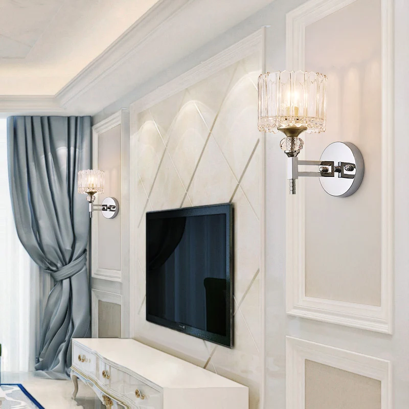 Zylindrische Wandleuchte mit 1 Glühbirne im modernistischen Stil, Klarglas-Wandleuchte mit Kristalldeko Chrom-Finish Clear...