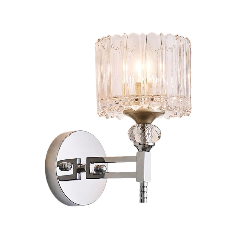 Zylindrische Wandleuchte mit 1 Glühbirne im modernistischen Stil, Klarglas-Wandleuchte mit Kristalldeko Chrom-Finish Clear...