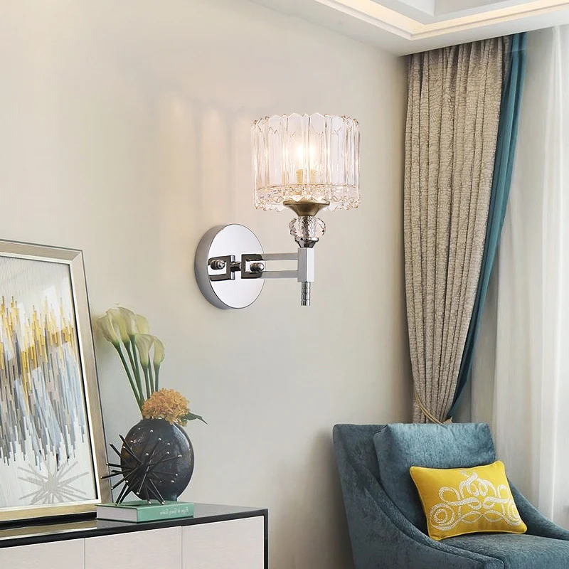 Zylindrische Wandleuchte mit 1 Glühbirne im modernistischen Stil, Klarglas-Wandleuchte mit Kristalldeko Chrom-Finish Clear...