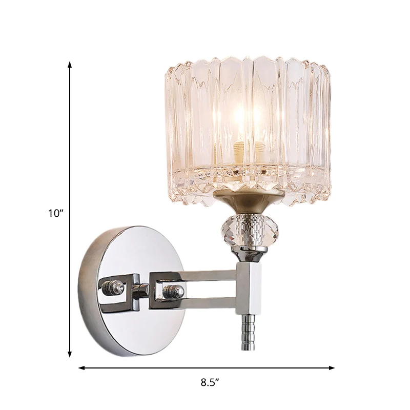 Zylindrische Wandleuchte mit 1 Glühbirne im modernistischen Stil, Klarglas-Wandleuchte mit Kristalldeko Chrom-Finish Clear...