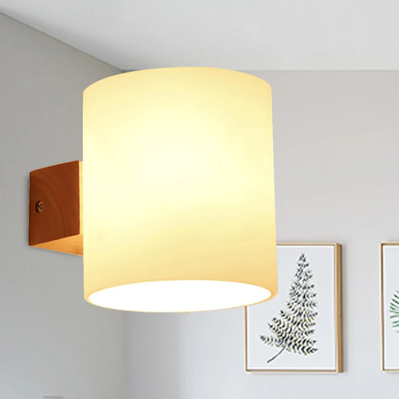 Zylindrischer Lampenschirm für Erwachsene, Schlafzimmer-Wandbeleuchtung, japanische Wandleuchte aus Milchglas Beige Clearhalo