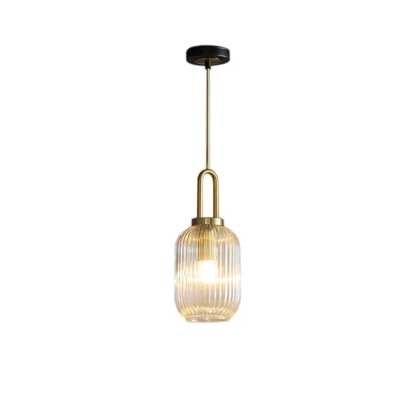 Zylindrische/Trommel/Kugel-Hängeleuchte aus klarem, geripptem Glas, modernistisch, 1 Licht, 6"/8"/12" breit, goldfarbene H...