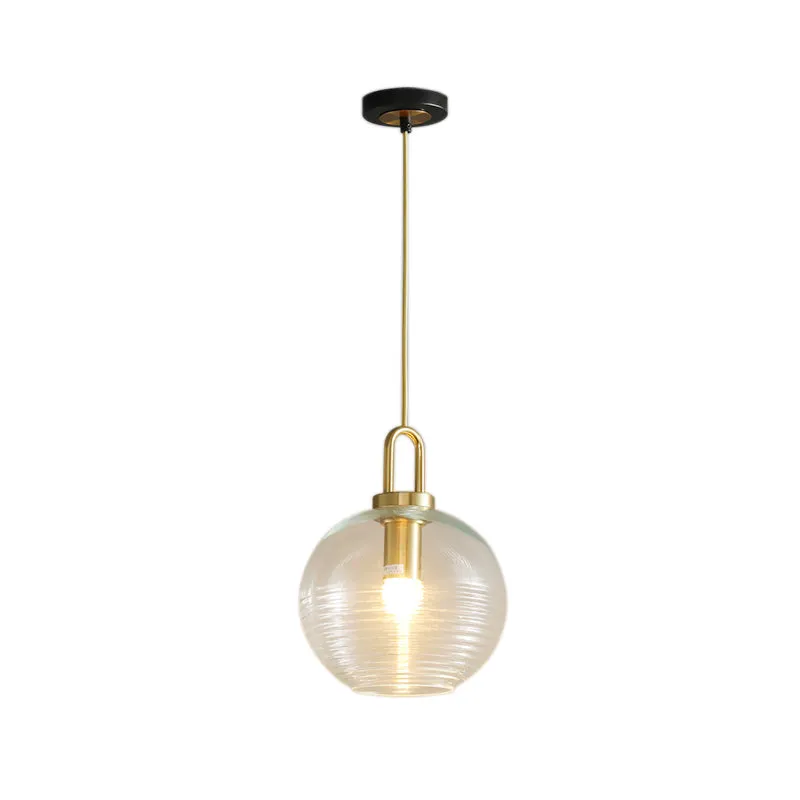 Zylindrische/Trommel/Kugel-Hängeleuchte aus klarem, geripptem Glas, modernistisch, 1 Licht, 6"/8"/12" breit, goldfarbene H...