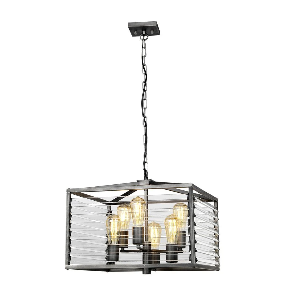 Pendelleuchte Elstead Lighting (LOUVRE-6P) Lamellenstahl, Glas E27 6L