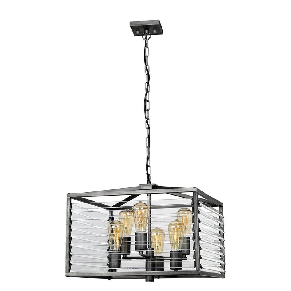 Pendelleuchte Elstead Lighting (LOUVRE-6P) Lamellenstahl, Glas E27 6L