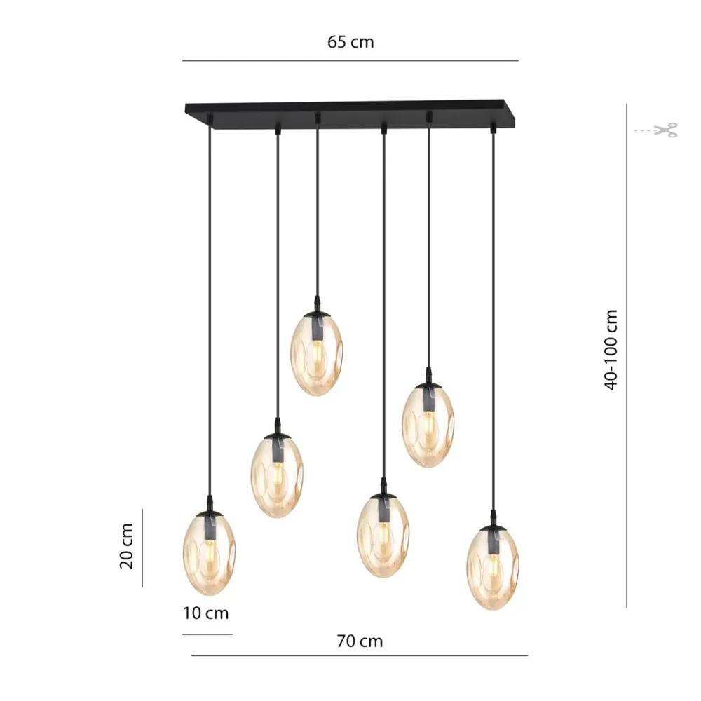 ASTRAL Pendelleuchte 6L, D12 schwarz, E14 Emibig