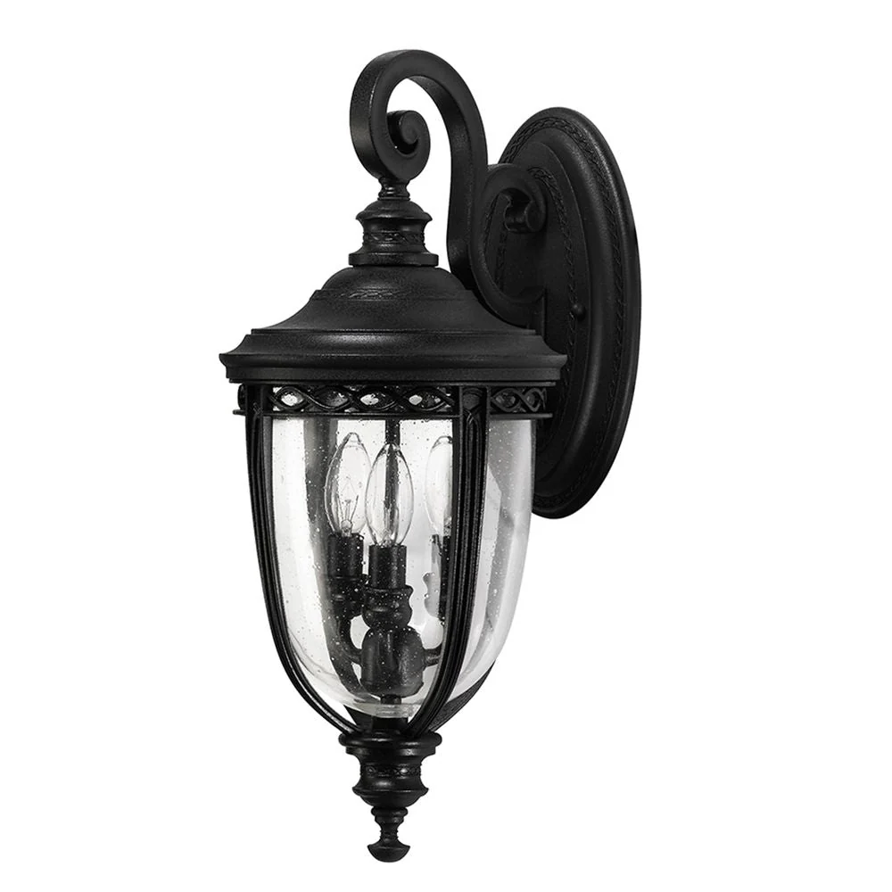 Außenwandleuchte Feiss (FE-EB2-M-BLK) Englischer Bridle-Stahl, Pressglas E14 3L