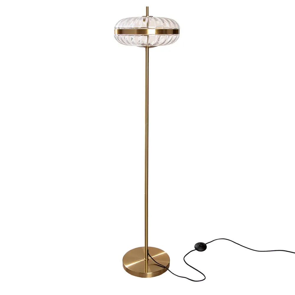 Glamour Shine Stehleuchte Gold mit Glas Schirm und 2x E27 Fassung 150cm