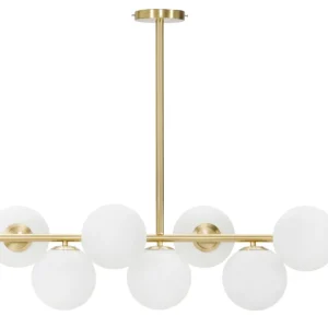 Glamy Deckenlampe 7-flammig 81x74 cm – Moderne Hängeleuchte Gold mit Glas-Kugeln