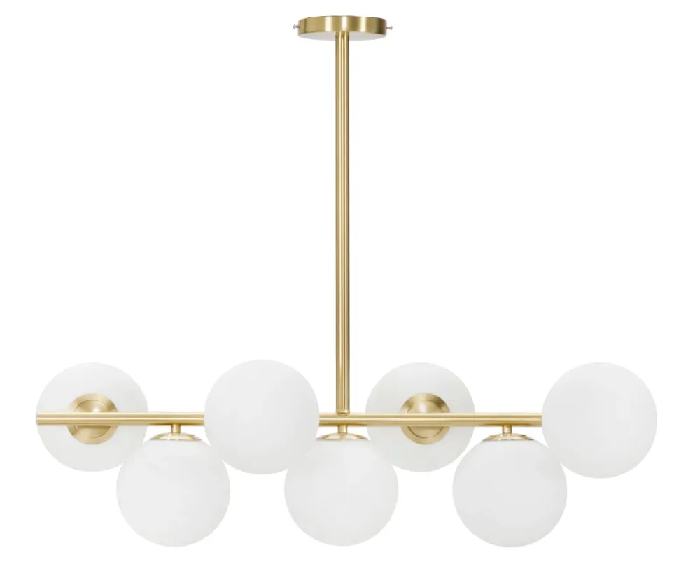 Glamy Deckenlampe 7-flammig 81x74 cm – Moderne Hängeleuchte Gold mit Glas-Kugeln