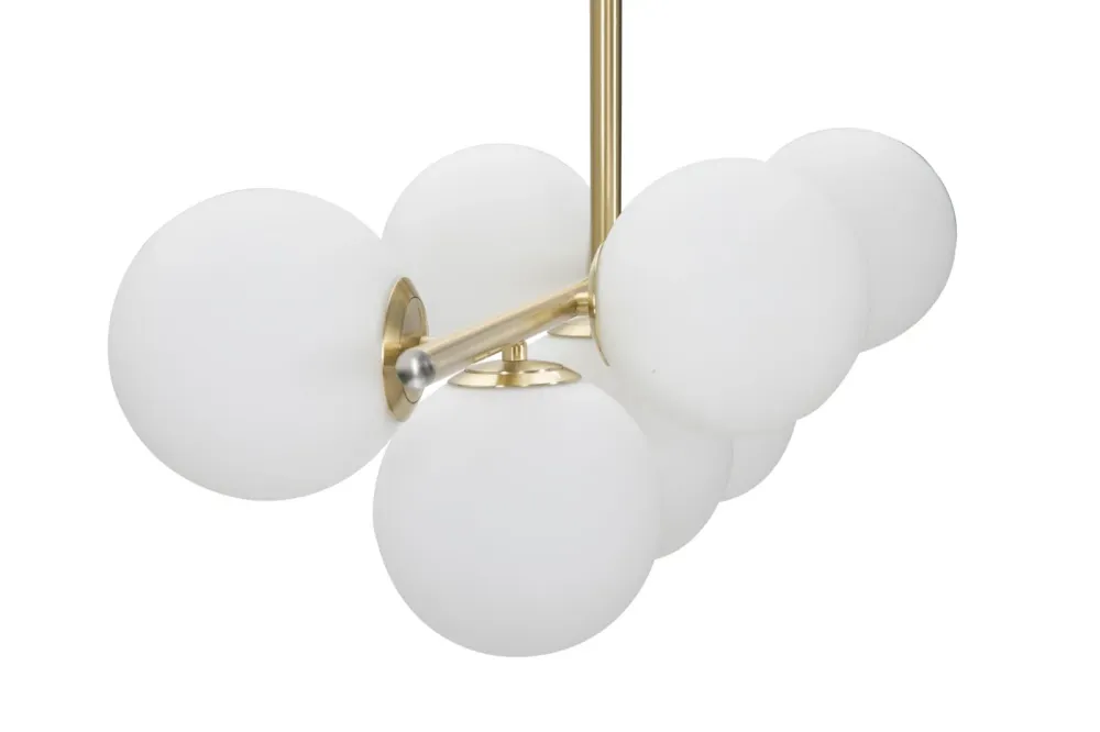 Glamy Deckenlampe 7-flammig 81x74 cm – Moderne Hängeleuchte Gold mit Glas-Kugeln