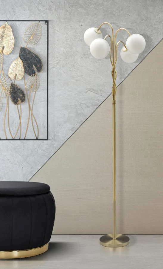 Glamy Stehlampe 4-flammig 176 cm – Elegante Designleuchte Gold mit Glaskugeln