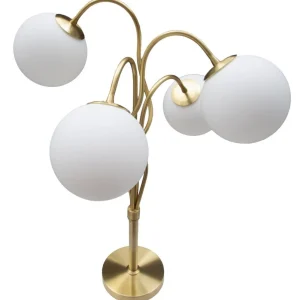 Glamy Tischlampe 4-flammig 74 cm – Goldene Designleuchte mit Glas-Kugeln