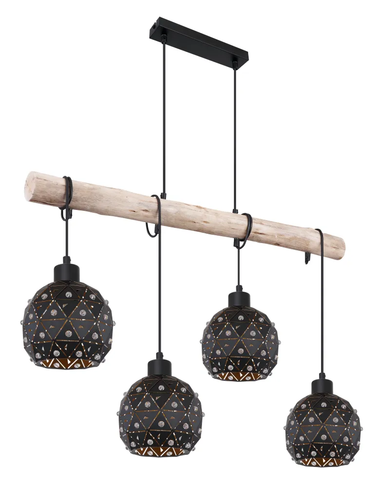 Lineare Pendelleuchte Globo Lighting Jodie, Metall, Schwarz, E27, 4L