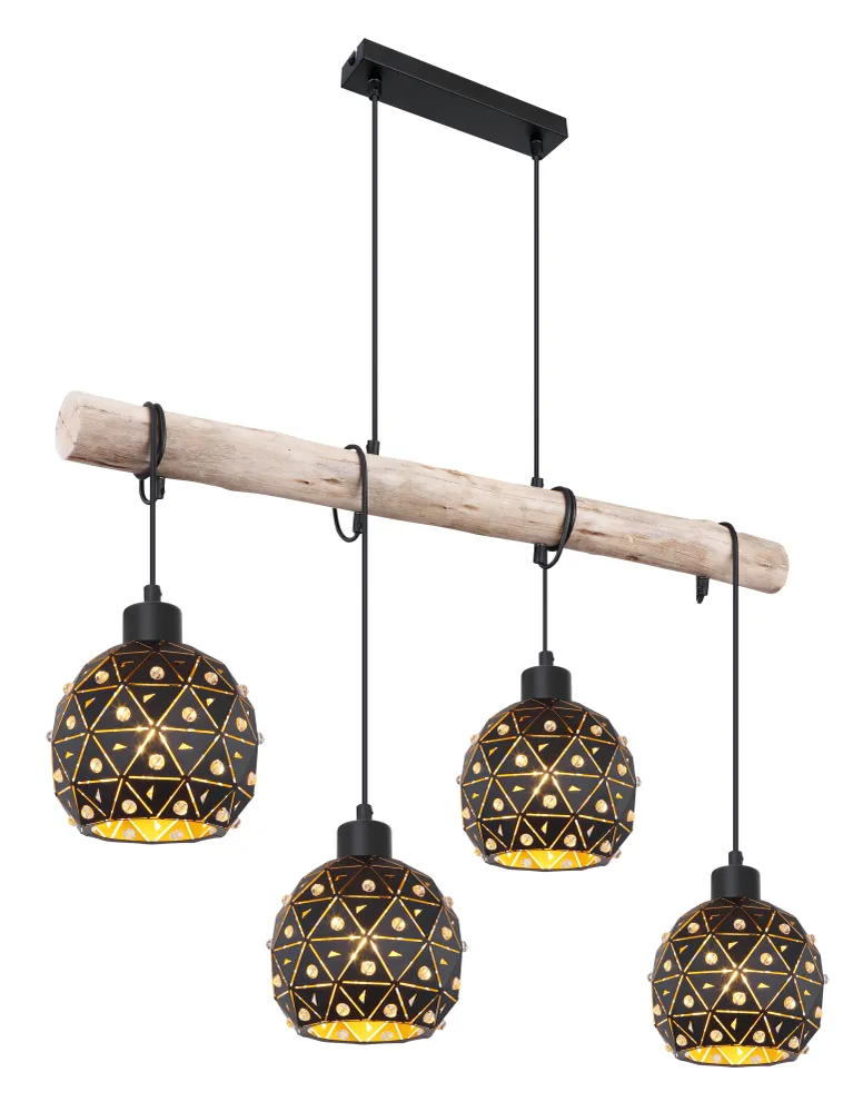 Lineare Pendelleuchte Globo Lighting Jodie, Metall, Schwarz, E27, 4L