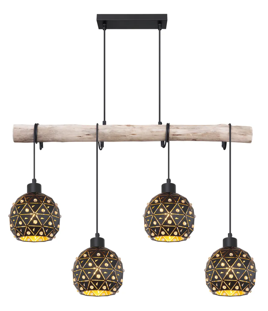 Lineare Pendelleuchte Globo Lighting Jodie, Metall, Schwarz, E27, 4L