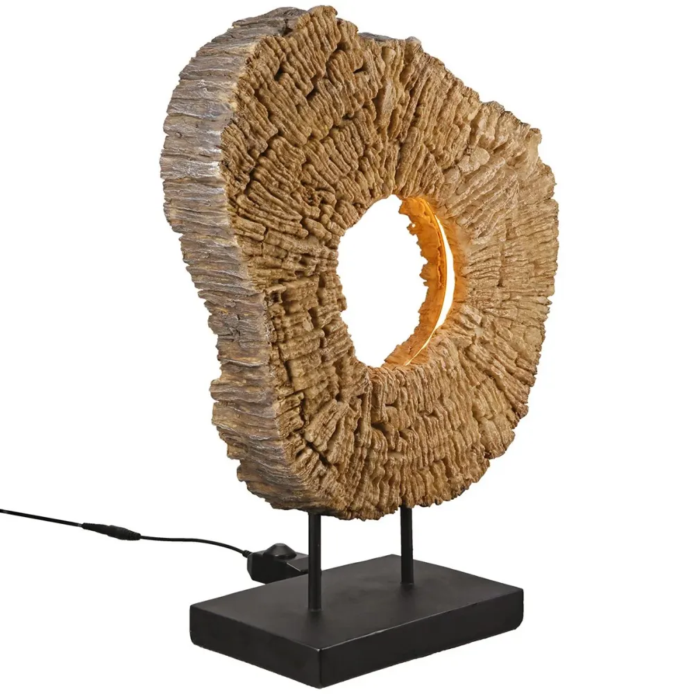 LED Tischleuchte Wood Art Braun Rund mit Dimmer 45 cm