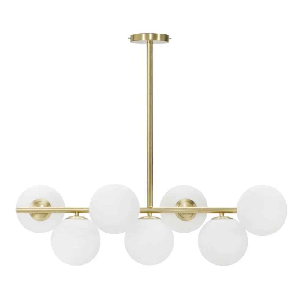 7-flammige goldene Deckenleuchte mit weißen Glaskugeln – Glamouröses Design Mauro Ferretti