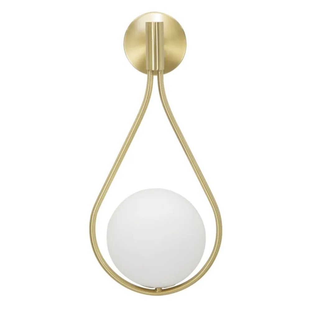 Goldene Wandleuchte Tropfenform – Weiße Glaskugel Mauro Ferretti