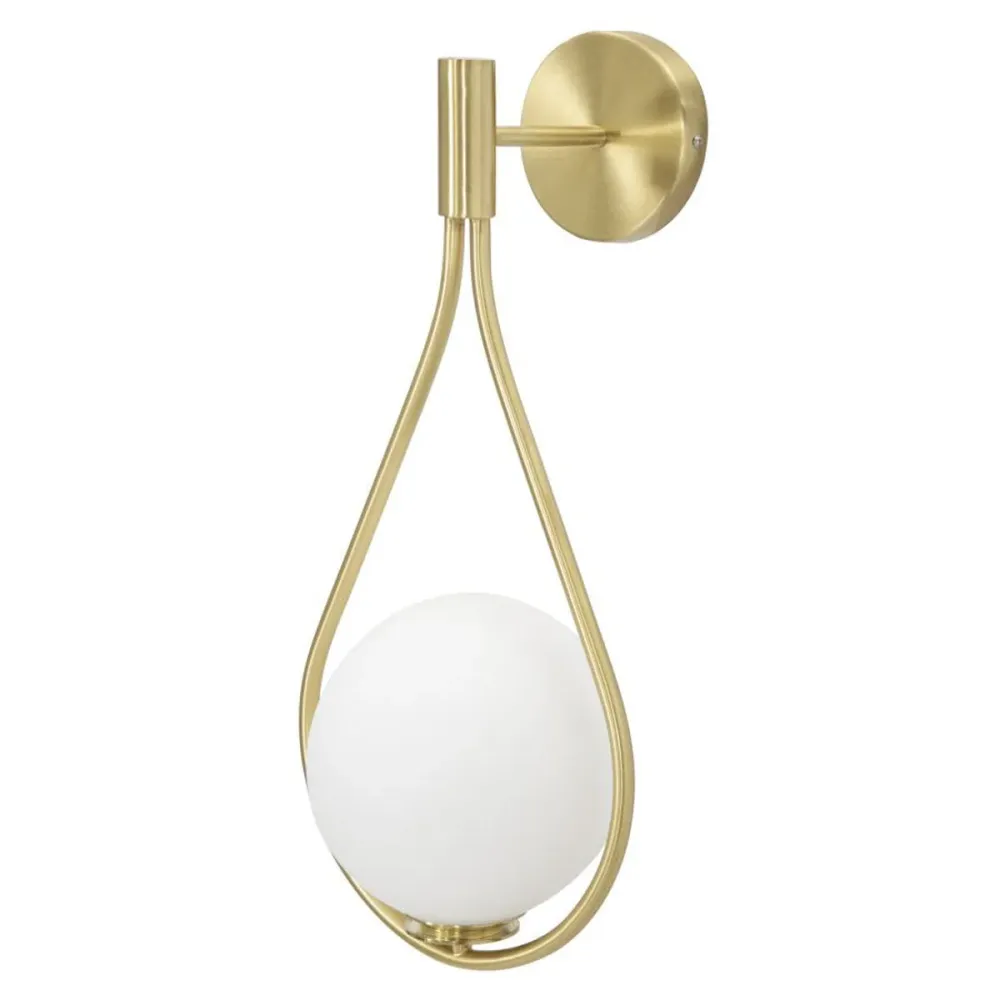 Goldene Wandleuchte Tropfenform – Weiße Glaskugel Mauro Ferretti