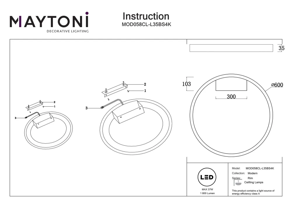 Maytoni Rim 1L Deckenleuchte, Messing, LED, Durchmesser 60 cm