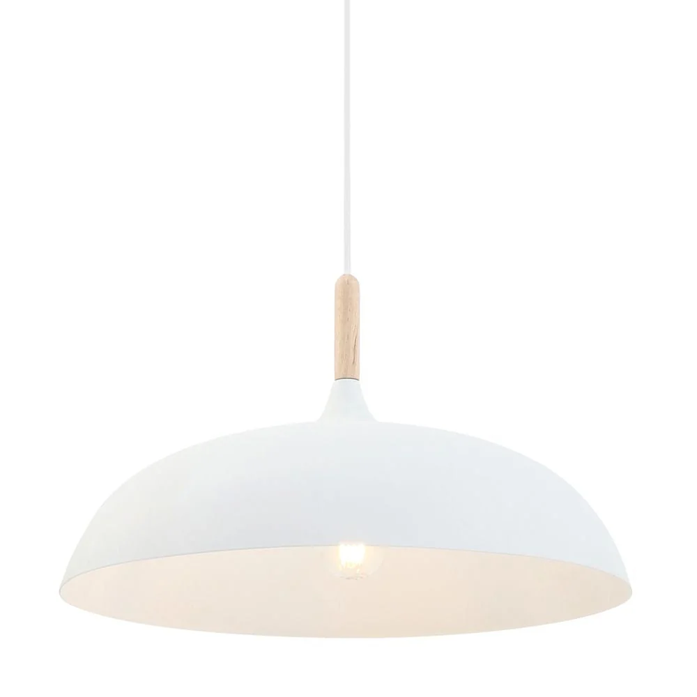 Mexlite Bjorr 1L Pendelleuchte, Holzoptik, weiß, E27, Durchmesser 45 cm