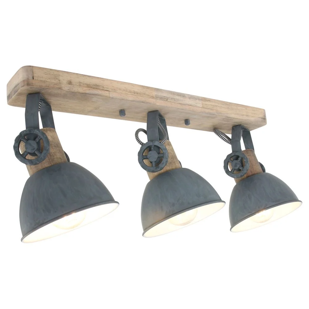 Mexlite Gearwood 3L Monorail-Deckenleuchte, Metallgrau, E27, B 59 cm