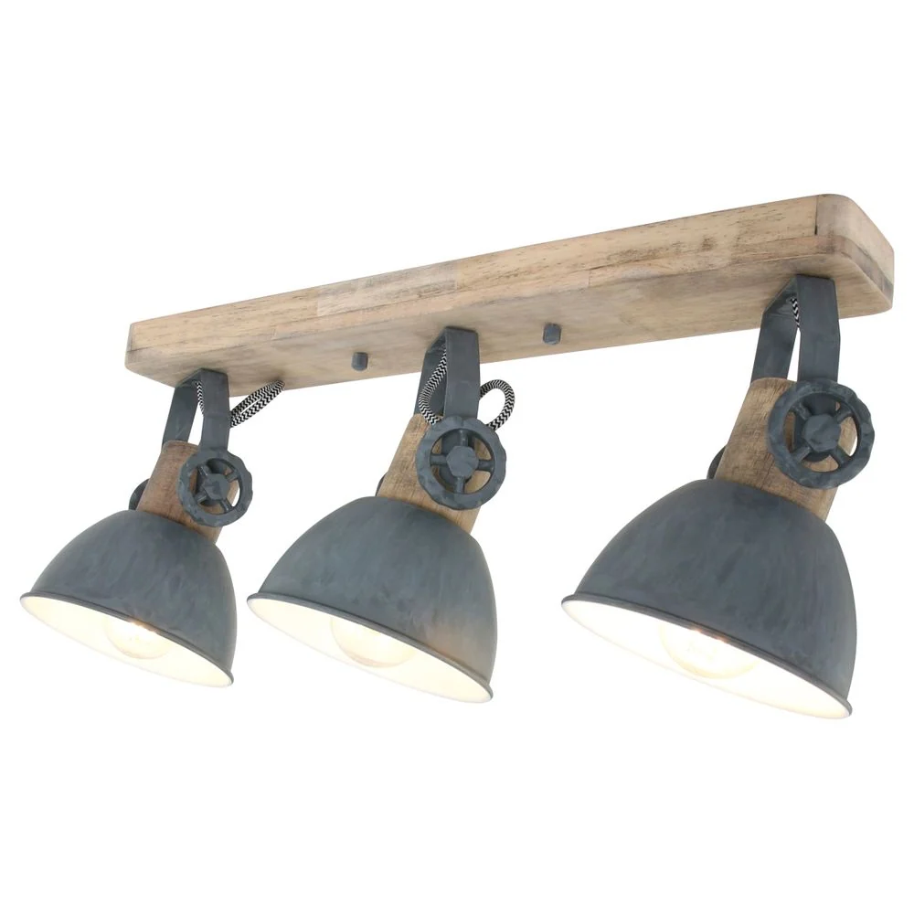 Mexlite Gearwood 3L Monorail-Deckenleuchte, Metallgrau, E27, B 59 cm