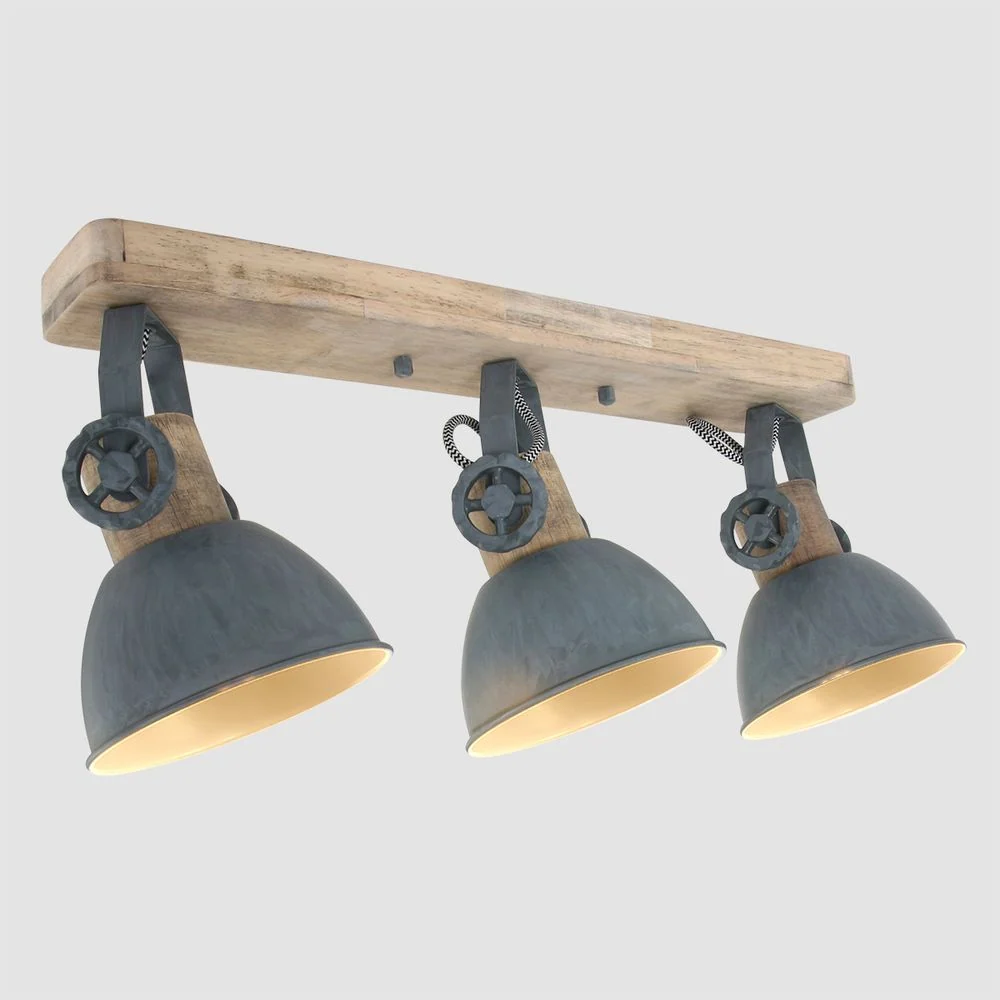 Mexlite Gearwood 3L Monorail-Deckenleuchte, Metallgrau, E27, B 59 cm