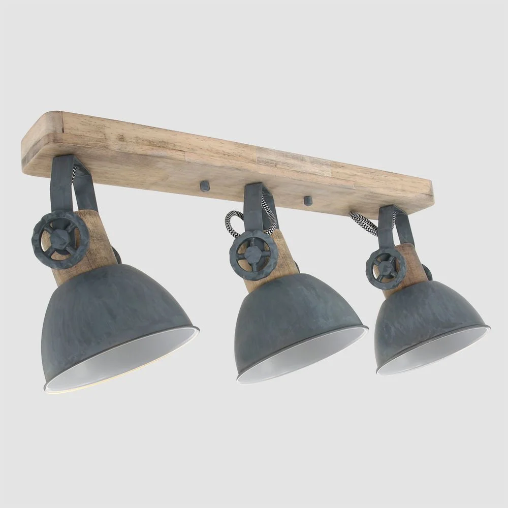 Mexlite Gearwood 3L Monorail-Deckenleuchte, Metallgrau, E27, B 59 cm