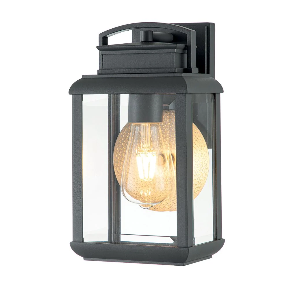 Quoizel Byron 1L Außenwandleuchte, schwarzer Stahl, E27, Höhe 30 cm