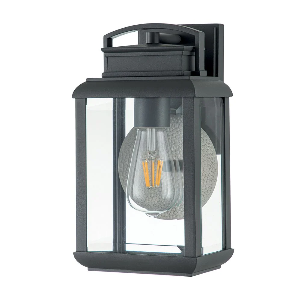 Quoizel Byron 1L Außenwandleuchte, schwarzer Stahl, E27, Höhe 30 cm